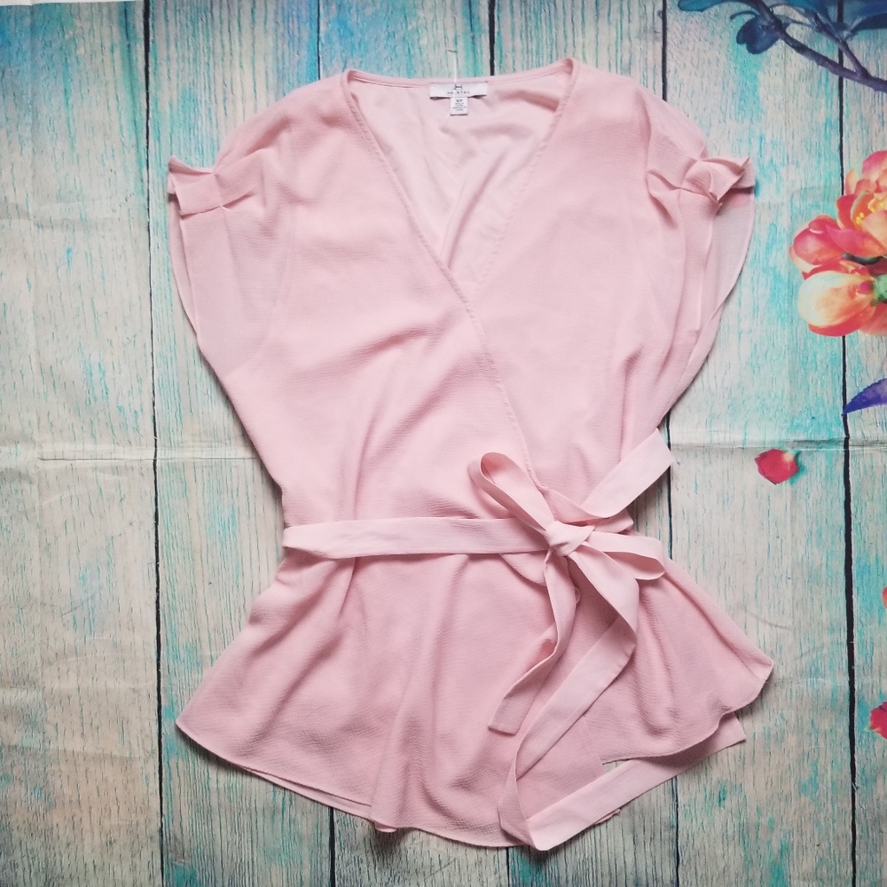 H Halston pink wrap top size S/P
